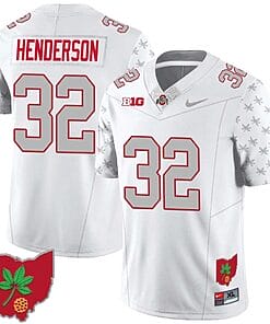 TreVeyon Henderson Jersey #32 Ohio State Buckeyes Football Stitched Ohio Map Patch White