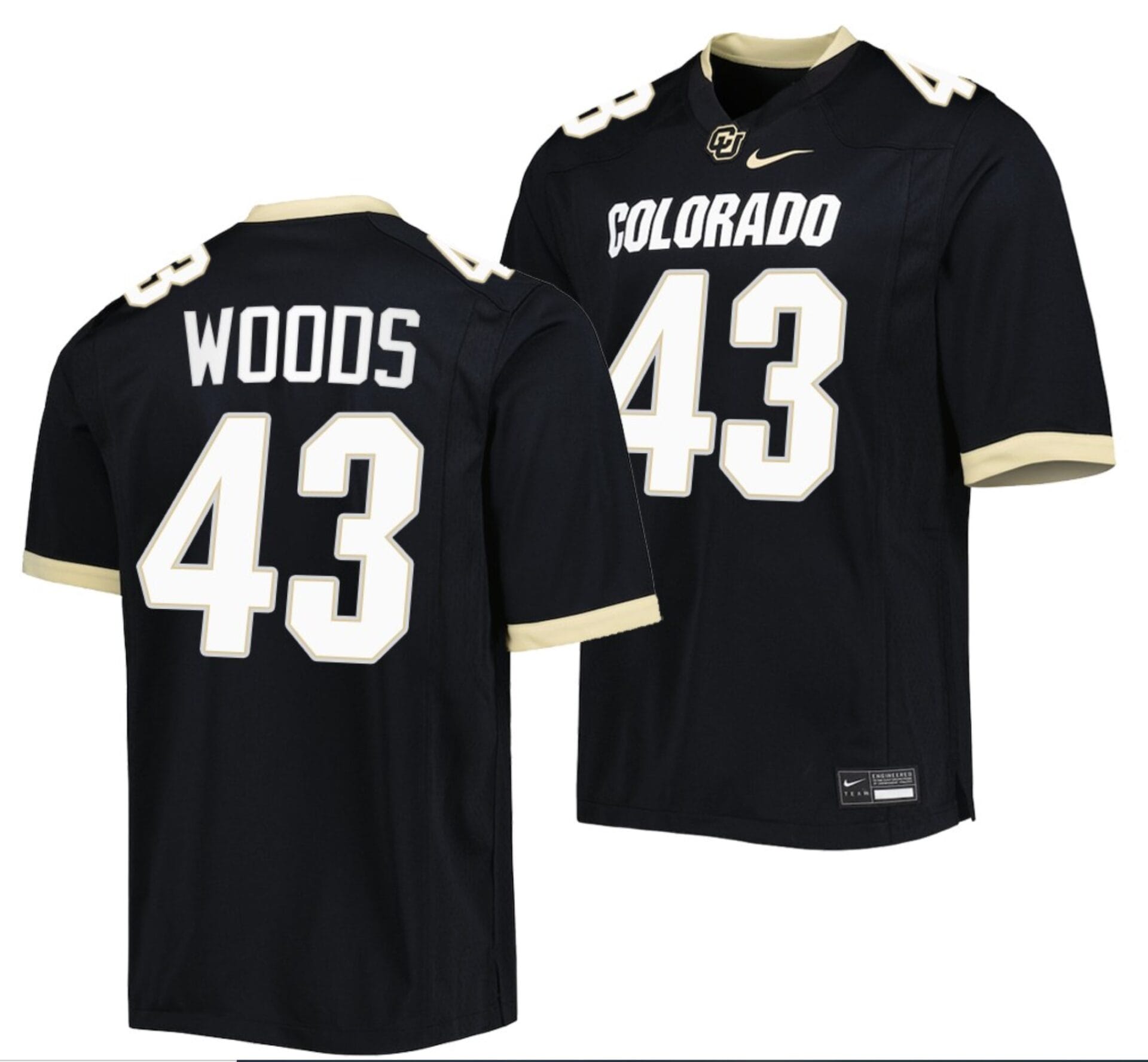 Trevor Woods Jersey #43 Colorado Buffaloes College Football Untouchable Replica Black