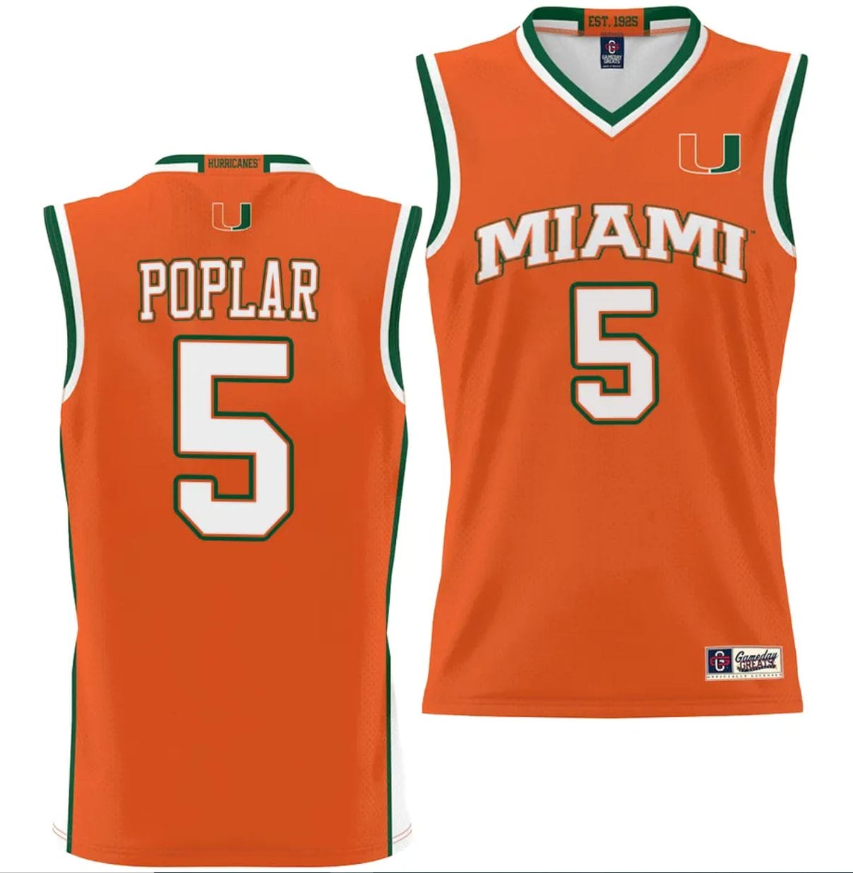 Wooga Poplar Jersey #5 Miami Hurricanes NIL College Basketball Lightweight Orange