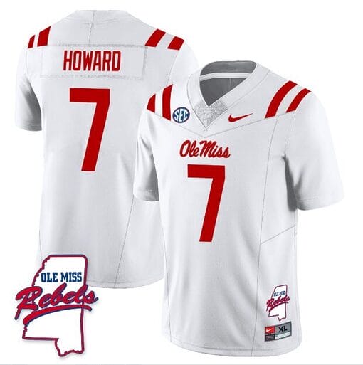 Walker Howard Jersey #7 Ole Miss Rebels Football Ole Map All Stitched White
