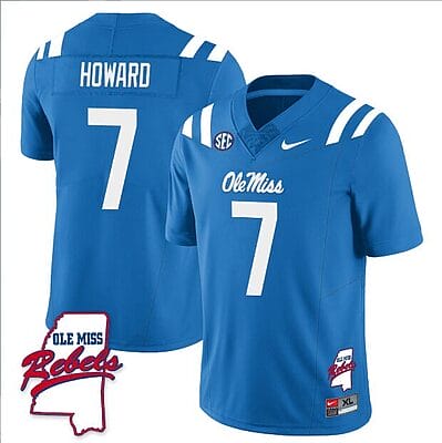 Walker Howard Jersey #7 Ole Miss Rebels Football Ole Map All Stitched Blue