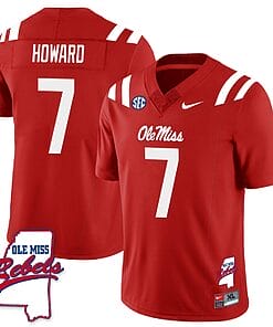 Walker Howard Jersey #7 Ole Miss Rebels Football Ole Map All Stitched Red