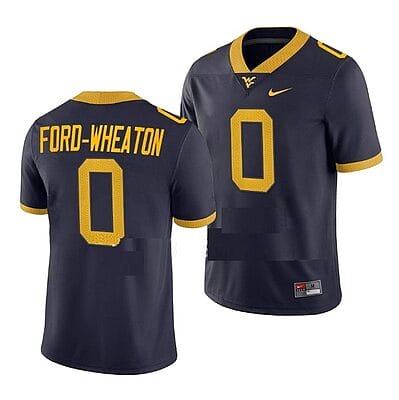 West Virginia Mountaineers Bryce Ford Wheaton Jersey #0 College Football Navy Game Uniform