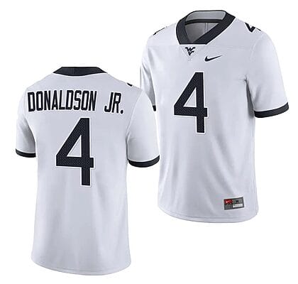 West Virginia Mountaineers CJ Donaldson Jr Jersey #4 College Football 2023 Game White