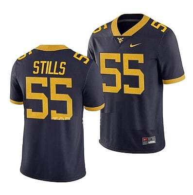 West Virginia Mountaineers Dante Stills Jersey #55 College Football Navy Game Uniform