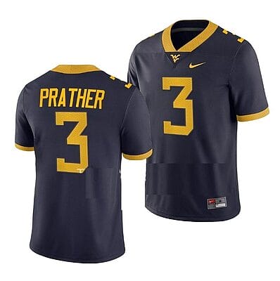 West Virginia Mountaineers Kaden Prather Jersey #3 College Football Navy Game Uniform