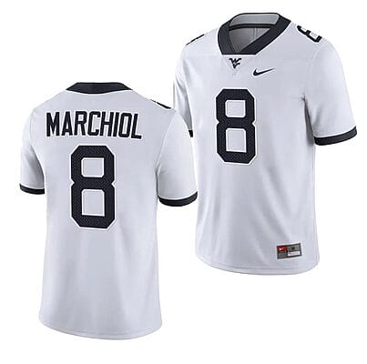 West Virginia Mountaineers Nicco Marchiol Jersey #8 College Football 2023 Game White
