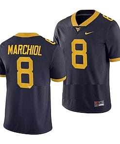 West Virginia Mountaineers Nicco Marchiol Jersey #8 College Football Navy Game Uniform