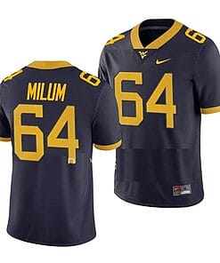 West Virginia Mountaineers Wyatt Milum Jersey #64 College Football Navy Game Uniform