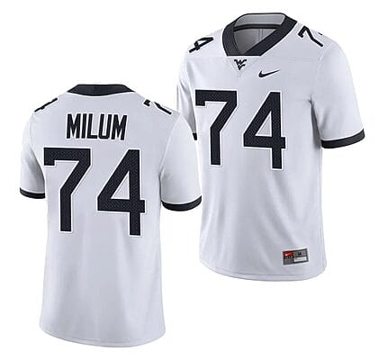 West Virginia Mountaineers Wyatt Milum Jersey #74 College Football 2023 Game White