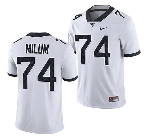 West Virginia Mountaineers Wyatt Milum Jersey #74 College Football 2023 Game White