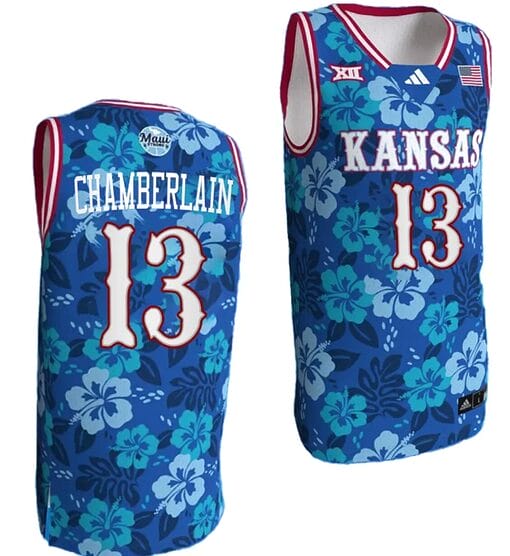 Wilt Chamberlain Jersey #13 Kansas Jayhawks Bill Self Game College Basketball Blue Maui Strong