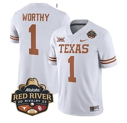 Xavier Worthy Jersey #1 Texas Longhorn Allstate Red River Vivalry Patch College Football White