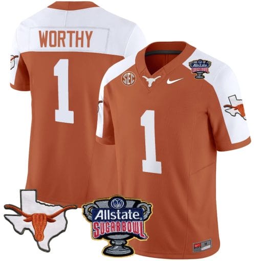 Xavier Worthy Jersey #1 Texas Longhorns Sugar Bowl Patch Vapor Football Orange Alternate