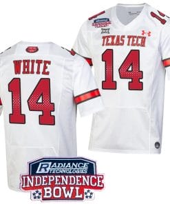 Xavier White Jersey #14 Texas Tech Red Raiders Independence Bowl Patch Football 2023 White