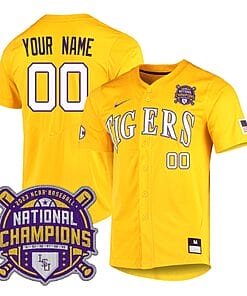 Custom Lsu Tigers Jersey National Champions 2023 NCAA College Baseball Stitched Gold