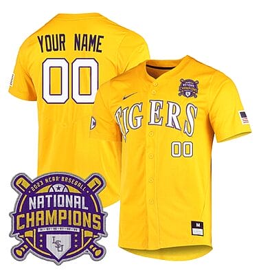 Custom Lsu Tigers Jersey National Champions 2023 NCAA College Baseball Stitched Gold