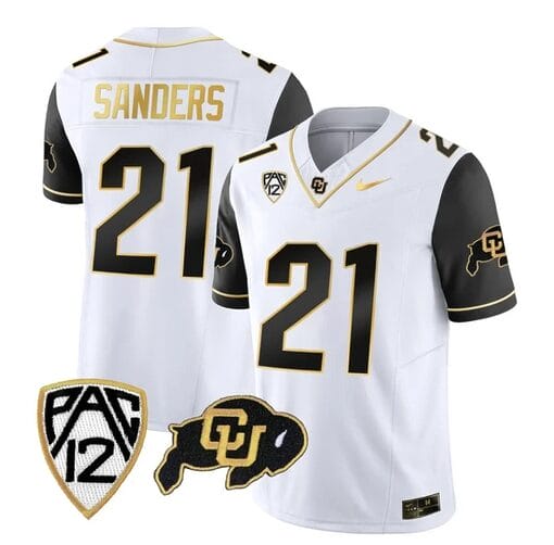 Colorado Buffaloes Shilo Sanders Jersey #21 Vapor Gold Limited All Stitched Black Sleeves