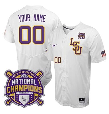 Custom Lsu Tigers Jersey National Champions 2023 NCAA College Baseball Stitched White