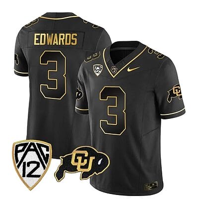 Colorado Buffaloes Dylan Edwards Jersey #3 Vapor Gold Limited All Stitched Black Gold