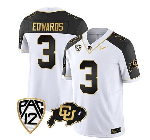 Colorado Buffaloes Dylan Edwards Jersey #3 Vapor Gold Limited All Stitched Inverted