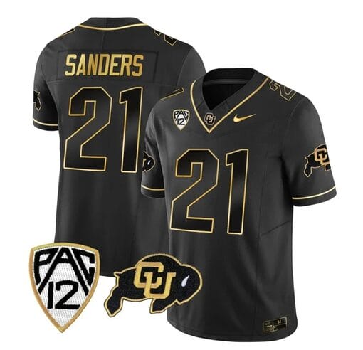 Colorado Buffaloes Shilo Sanders Jersey #21 Vapor Gold Limited All Stitched Black Gold