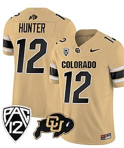Colorado Buffaloes Travis Hunter Jersey #12 Vapor College Football All Stitched Gold