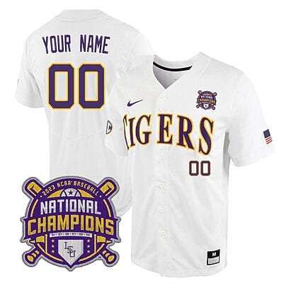 Custom Lsu Tigers Jersey National Champions 2023 NCAA College Baseball Stitched White Tigers