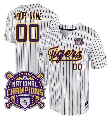 Custom Lsu Tigers Jersey National Champions 2023 NCAA College Baseball Stitched White Stripe