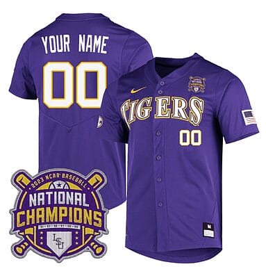 Custom Lsu Tigers Jersey National Champions 2023 NCAA College Baseball Stitched Purple
