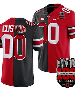 Custom Ohio State Buckeyes Jersey Name and Number 100th Anniversary Patch Scarlet Split Edition Stitched Black