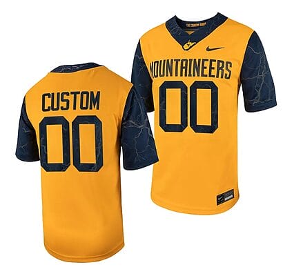 Custom West Virginia Jersey Name and Number Football Game Country Roads Gold