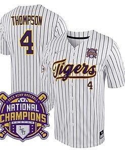 Lsu Tigers Jordan Thompson Jersey #4 National Champions NCAA College Baseball Stitched White Stripe