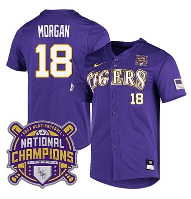 Lsu Tigers Tre Morgan Jersey #18 National Champions NCAA College Baseball Stitched Purple