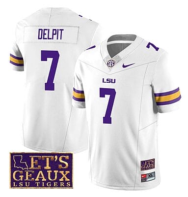Lsu Tigers Grant Delpit Jersey #7 College Football Let's Geaux Patch Stitched White