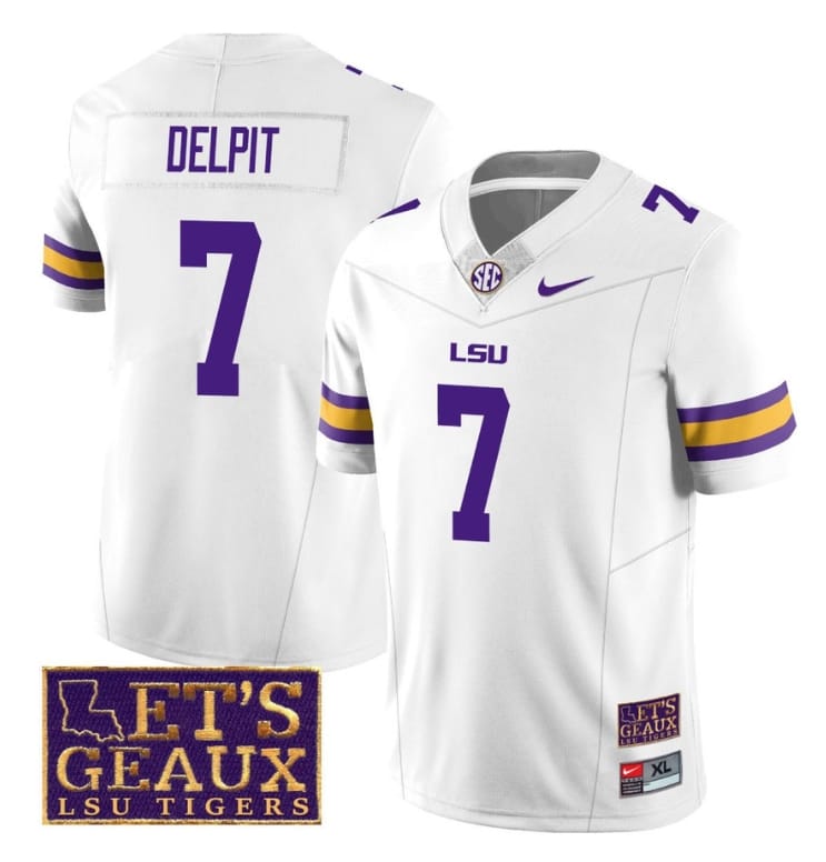 Lsu Tigers Grant Delpit Jersey #7 College Football Let's Geaux Patch Stitched White