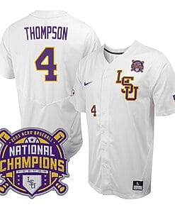 Lsu Tigers Jordan Thompson Jersey #4 National Champions NCAA College Baseball Stitched White