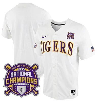 Lsu Tigers National Champions Jersey NCAA College Baseball Stitched White Tigers