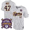 Lsu Tigers Tommy White Jersey #47 National Champions NCAA College Baseball Stitched White Stripes