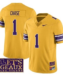 Lsu Tigers JaMarr Chase Jersey #1 College Football Let's Geaux Patch Stitched Yellow