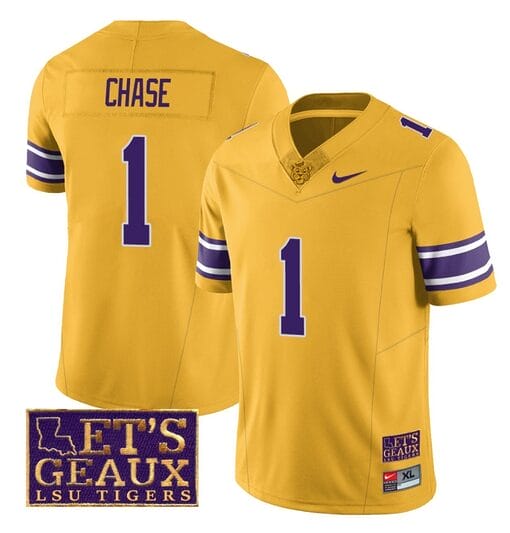 Lsu Tigers JaMarr Chase Jersey #1 College Football Let's Geaux Patch Stitched Yellow