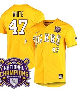Lsu Tigers Tommy White Jersey #47 National Champions NCAA College Baseball Stitched Gold