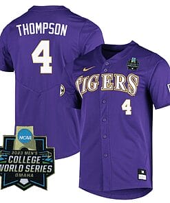 Lsu Tigers Jordan Thompson Jersey #4 World Series 2023 NCAA College Baseball Stitched Purple