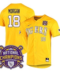 Lsu Tigers Tre Morgan Jersey #18 National Champions NCAA College Baseball Stitched Gold