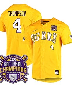 Lsu Tigers Jordan Thompson Jersey #4 National Champions NCAA College Baseball Stitched Gold