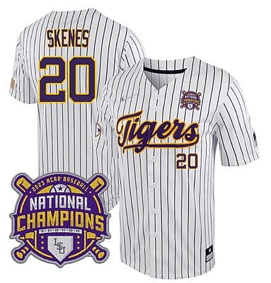 Lsu Tigers Paul Skenes Jersey #20 National Champions NCAA College Baseball Stitched White Stripe