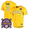 Lsu Tigers Dylan Crews Jersey #3 National Champions NCAA College Baseball Stitched Gold