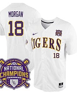 Lsu Tigers Tre Morgan Jersey #18 National Champions NCAA College Baseball Stitched White Tigers