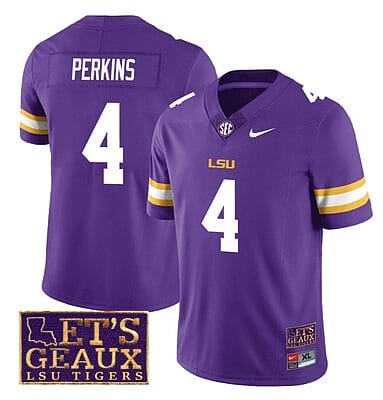 Lsu Tigers Harold Perkins Jersey #4 College Football Let's Geaux Patch Stitched Purple