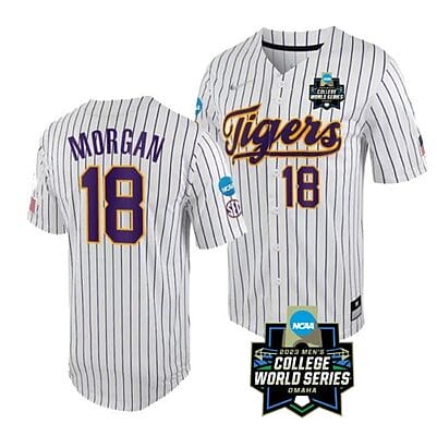 Lsu Tigers Tre Morgan Jersey #18 World Series 2023 College Baseball Stitched White